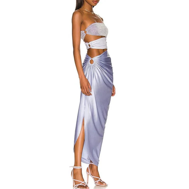 Lilac Soft Focus Color Block Women's Bikini Vibe Resort One-Piece Swimsuit French Elegant Sexy Dress Long Skirt Resort Skirt