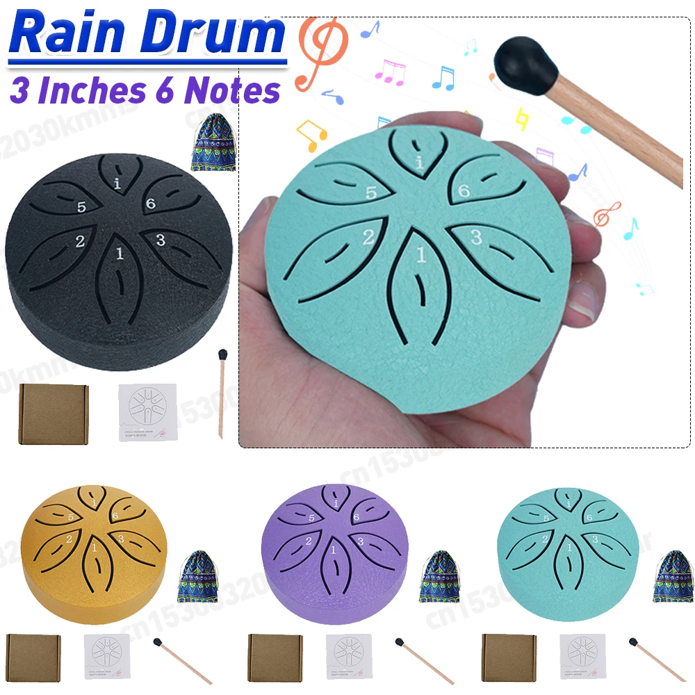 3 Inches 6 Notes Rain Drum for Outside Rain Drum Instrument Mini Handpan Drum Outdoor Rain Drum for Yoga Meditation Unique Gift