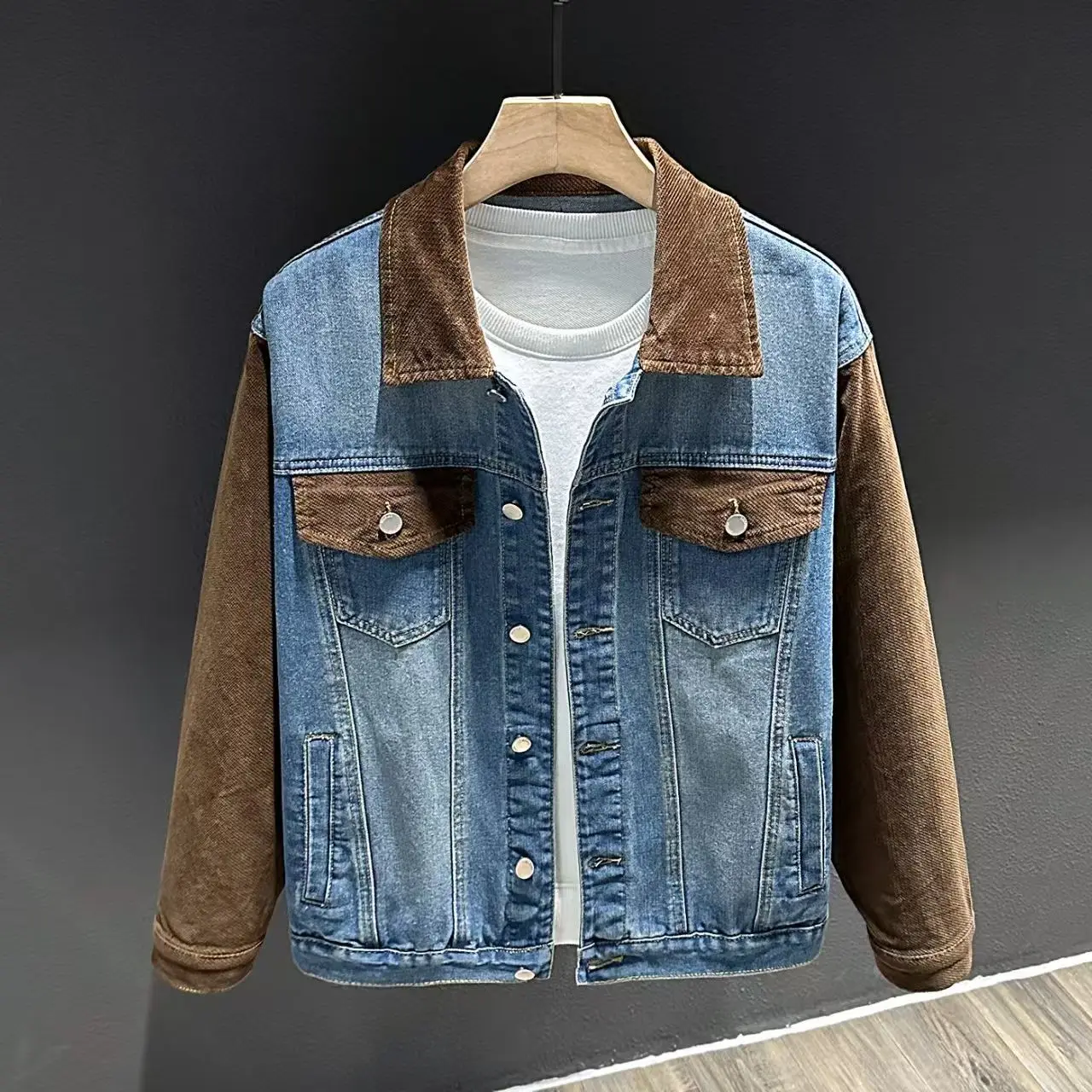 Vintage American Personality Splicing Color Denim Jacket Men's Spring Autumn high-grade Fashion Brand Casual Denim Coat
