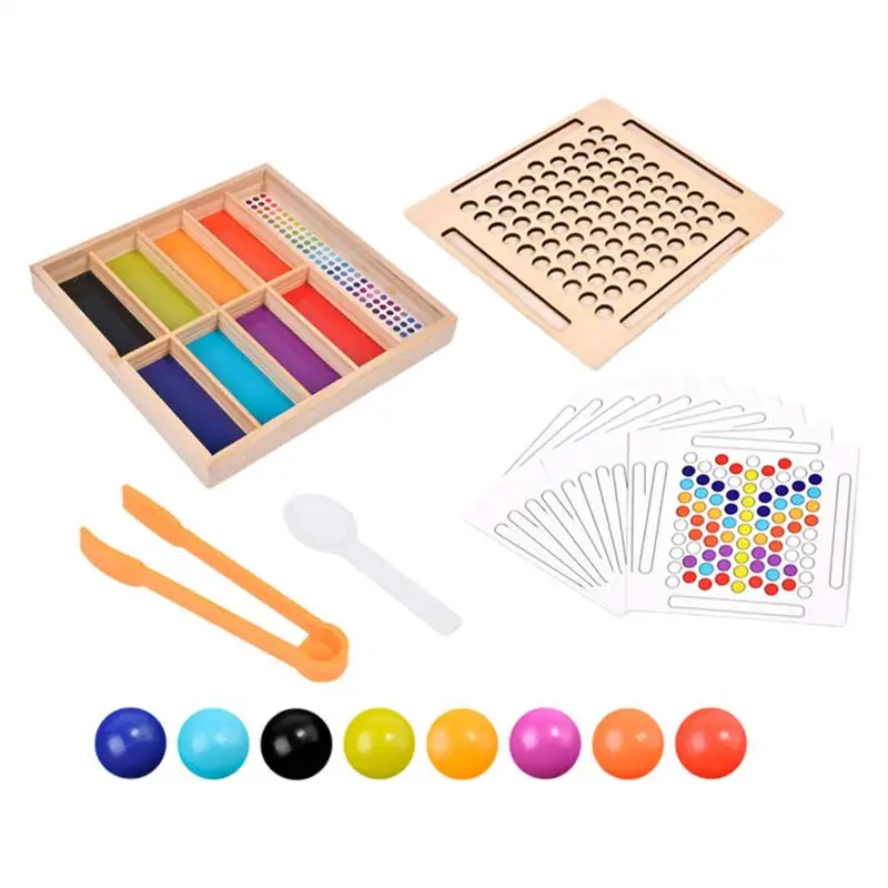 

Clip Beads Game Color Sorting Toy Rainbow Beads Parent-child Interaction Early Education Wood Bead Game For Attention Training