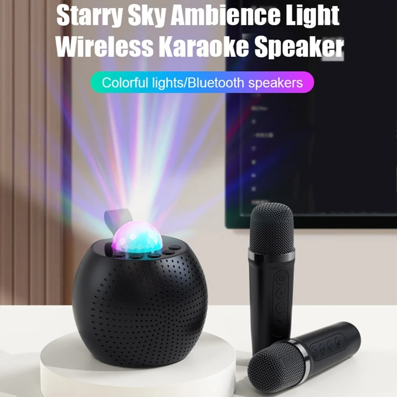 Wireless Microphone Bluetooth Speaker With 2 Wireless Microphones LED Lights For Birthday Parties