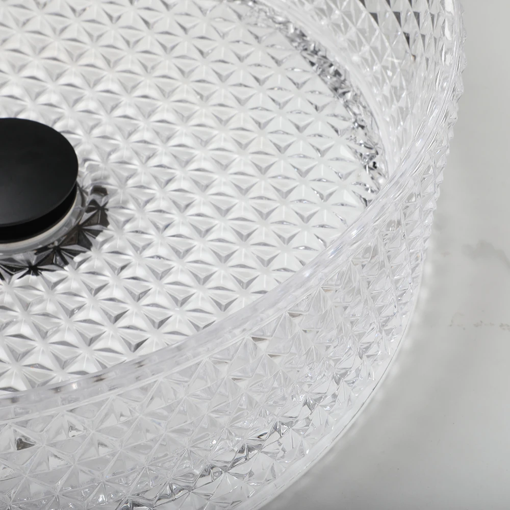 Imagem -04 - Jieni-conjunto de Bacia de Vidro Espesso Transparente Pia do Banheiro em Forma de Diamante Textura Torneira Preta Fosco Drenagem Pop-up Torneira Misturadora