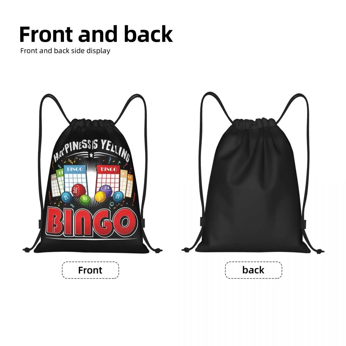 Custom Bingo Happiness Player Yelling Drawstring Backpack Bags Men Women Lightweight Gym Sports Sackpack Sacks for Training