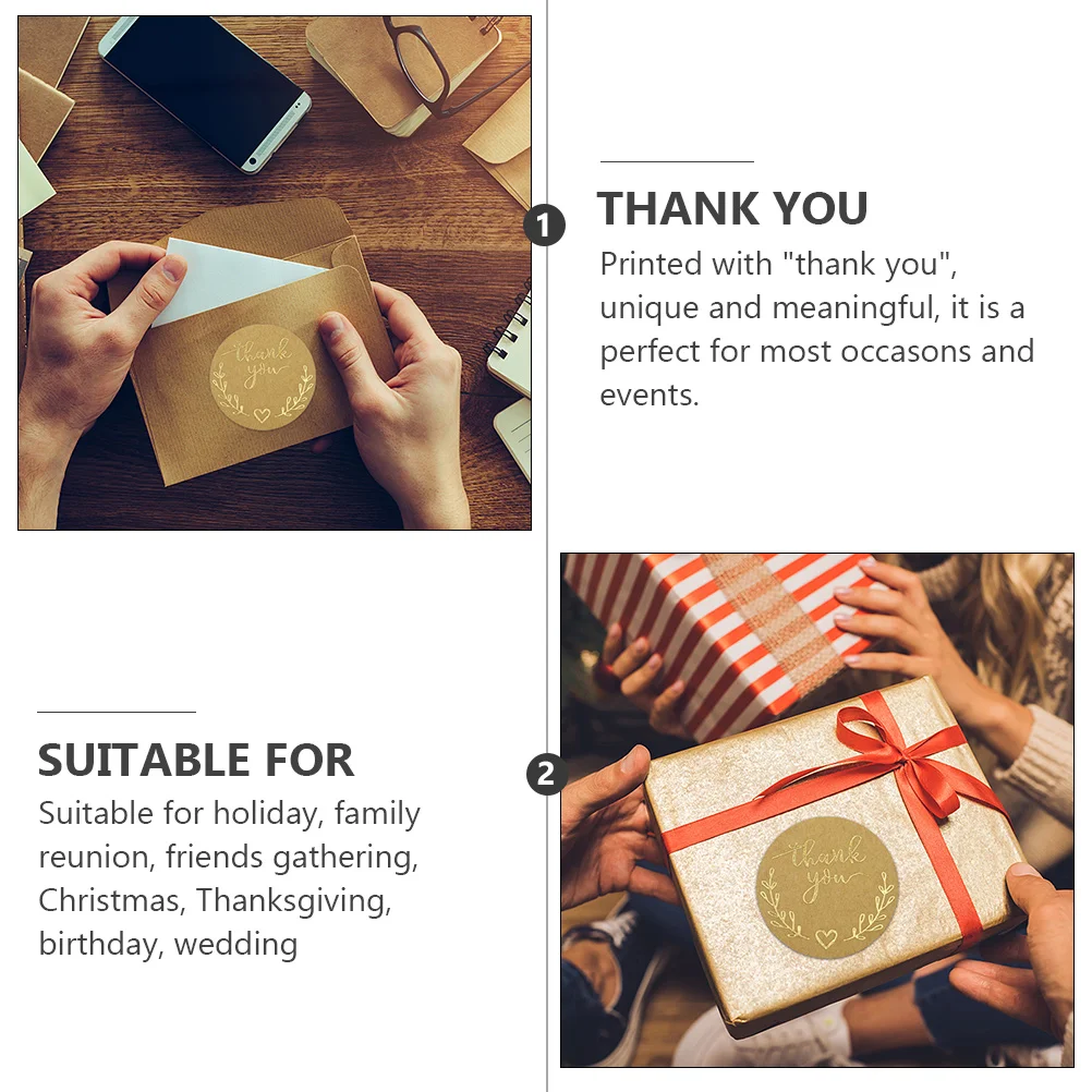 

2 Rolls Thank You Stickers Beautiful Appearance Sealing Label Unique Decals Cake Thank-you Paper Wrapping Tags Kraft DIY