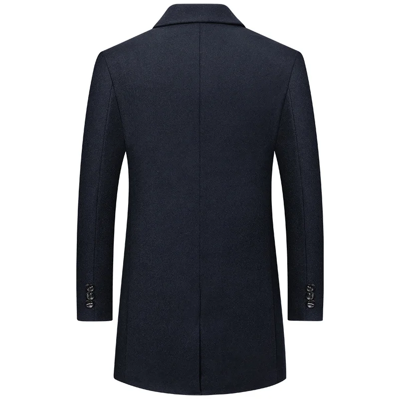 Men's Navy Blue Mid-Length Wool Overcoat Business Formal Autumn Winter Outerwear 2026