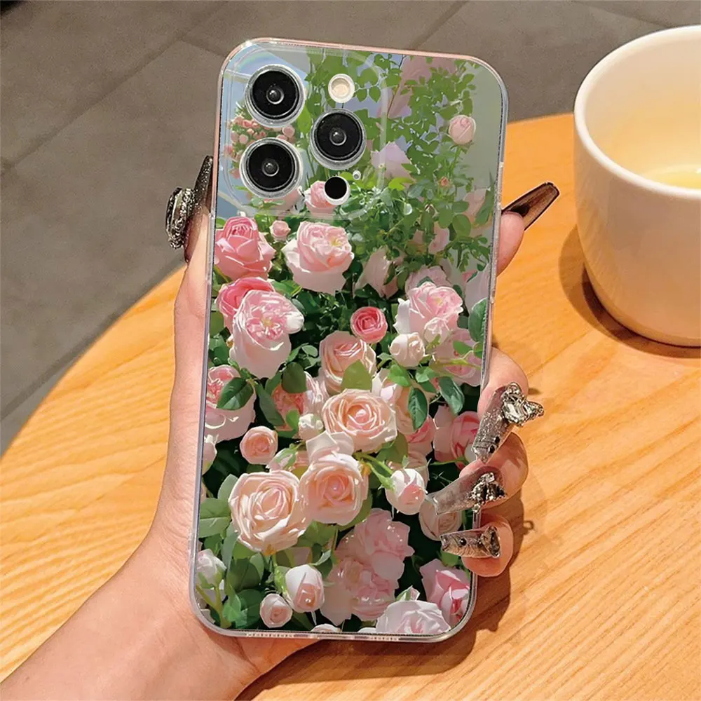Soft Silicone Phone Case For iPhone 11 12 13 14 15 16 17 Por Xs Max Mini 8 7 6 6s Plus 16e 17e Air Flower Print Anti-Fall Cover
