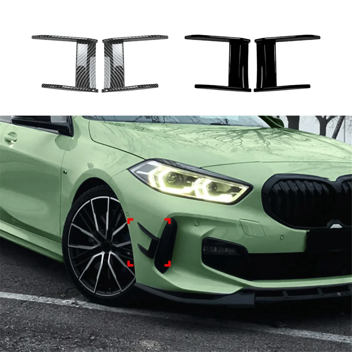 Car Front Bumper Air Vent Splitter Lip Spoiler Wind Knife for BMW 1 Series F40 M Sport 118i 120i 2019+MP Carbon Fiber