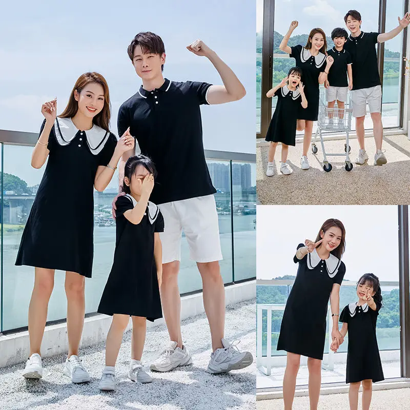 Dad Mom and Child Matching Clothes for Family Look Clothing Summer Mother and Daughter Dress Father Son Equal T-shirt Outfits