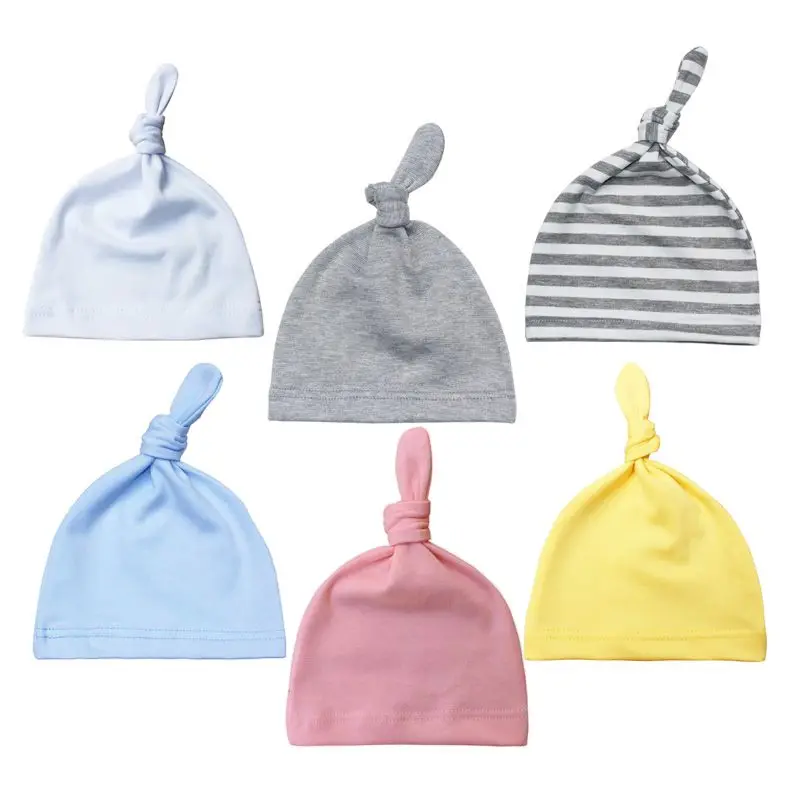 6 Pcs/Lot Fashion Solid Striped Cute 0-6Months Newborn Boy Girl Hats Cotton Soft Infant Warm Caps Baby Accessories