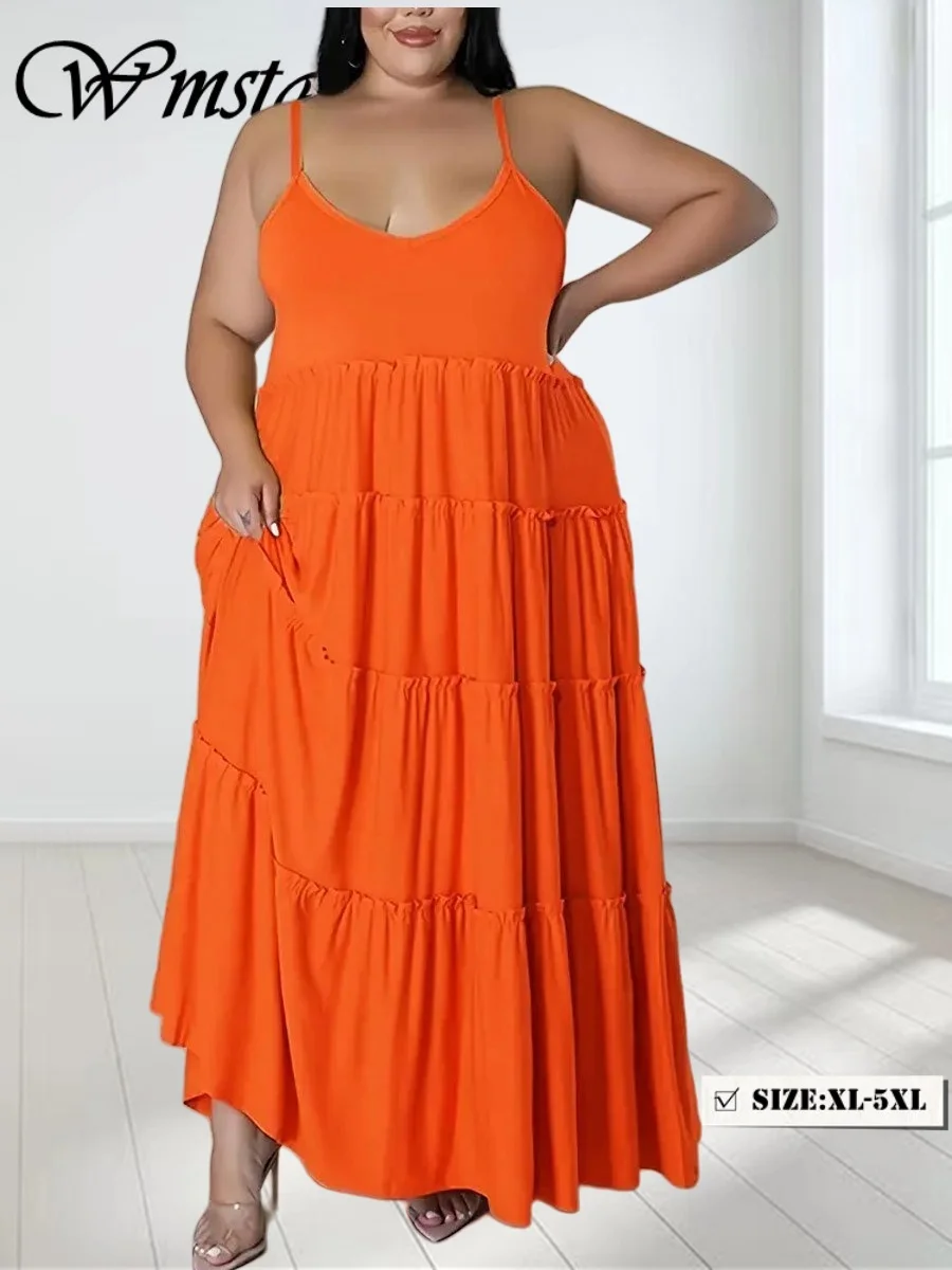 

Wmstar Plus Size Women Dresses for Women Wholesale Casual and Comfortable Summer Orange Long Dress Strappy Design Dropshopping