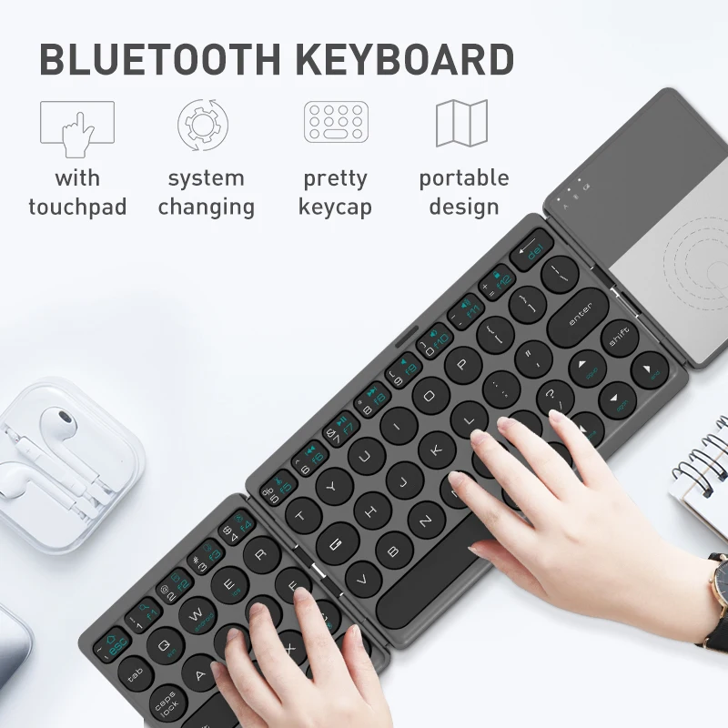 Imagem -04 - Teclado Bluetooth Dobrável com Touchpad Mini Teclado sem Fio Recarregável Tablet Telefone Notebook Ios Android Windows