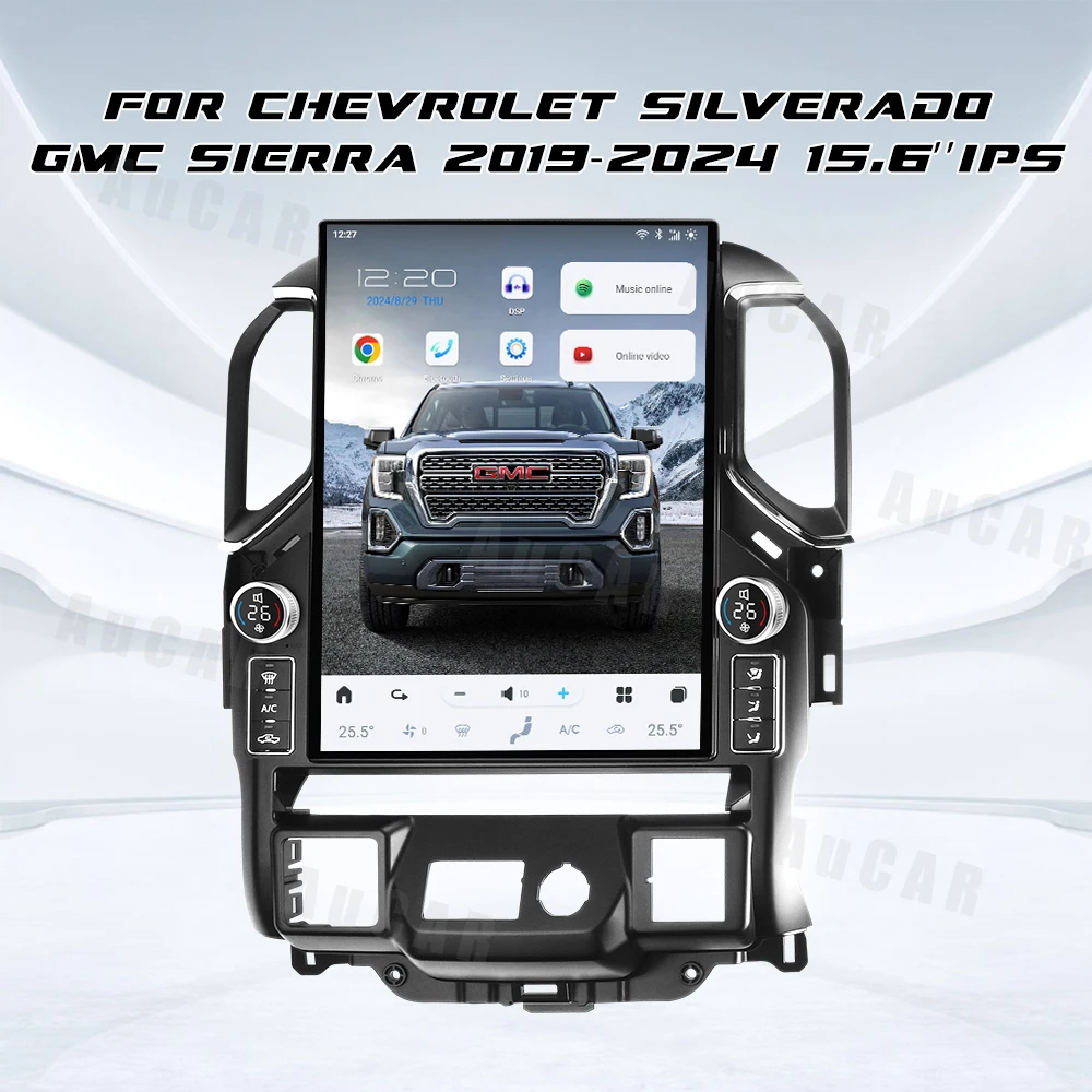 AuCar New Android14 15.6″ with LED knobs Car Radio GPS Navigation For Chevrolet Silverado GMC Sierra 2019-2024 Car Stereo