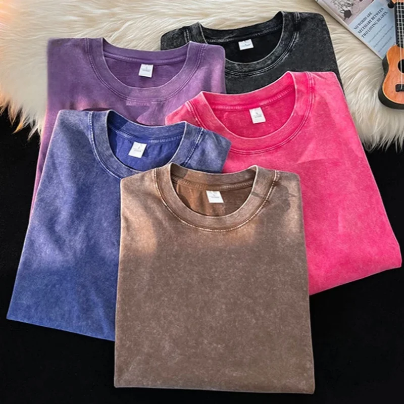 

2026 New Men's Oversized T-Shirt Washed Retro Cotton Short Sleeve Loose Casual Streetwear Summer Fashion Multiple Colors