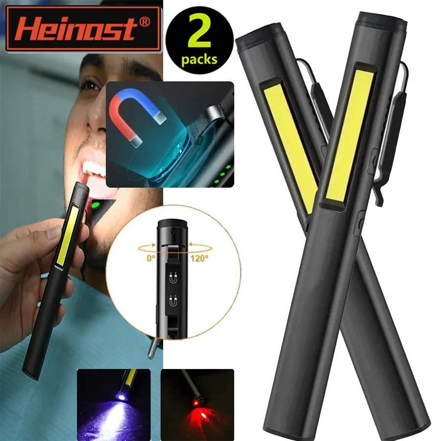 

Многофункциональный светодиодный фонарик-ручка Heinast 4 в 1, встроенный аккумулятор, перезаряжаемый через USB с магнетизмом/зажимом для ручки, рабочая ремонтная лампа