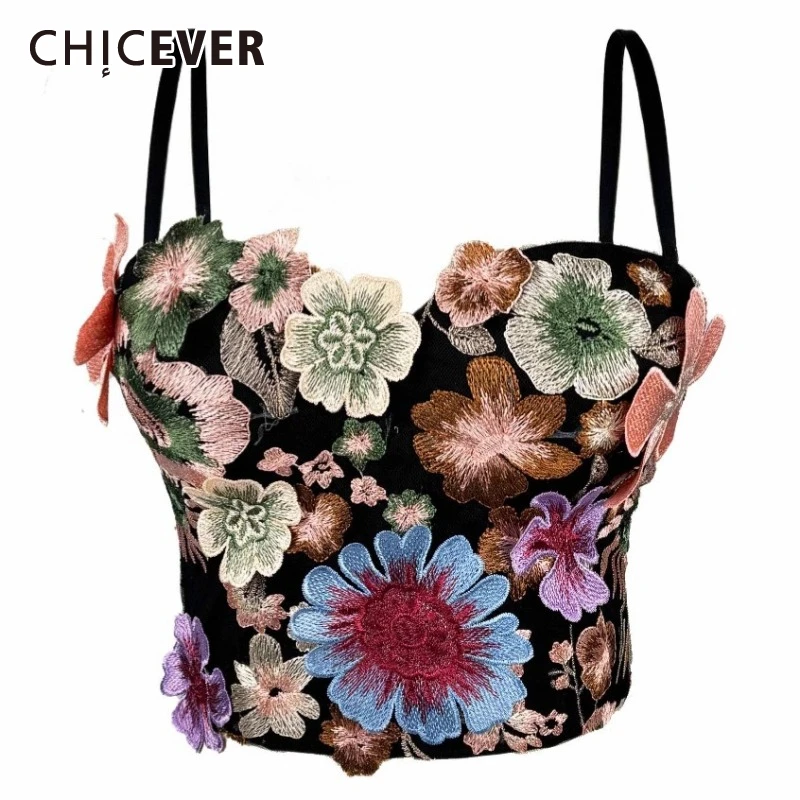

CHICEVER Colorblock Spliced Embroidery Vest for Women Sweatheart Neck Sleeveless Slimming Backless Summer Beach Camisole Female