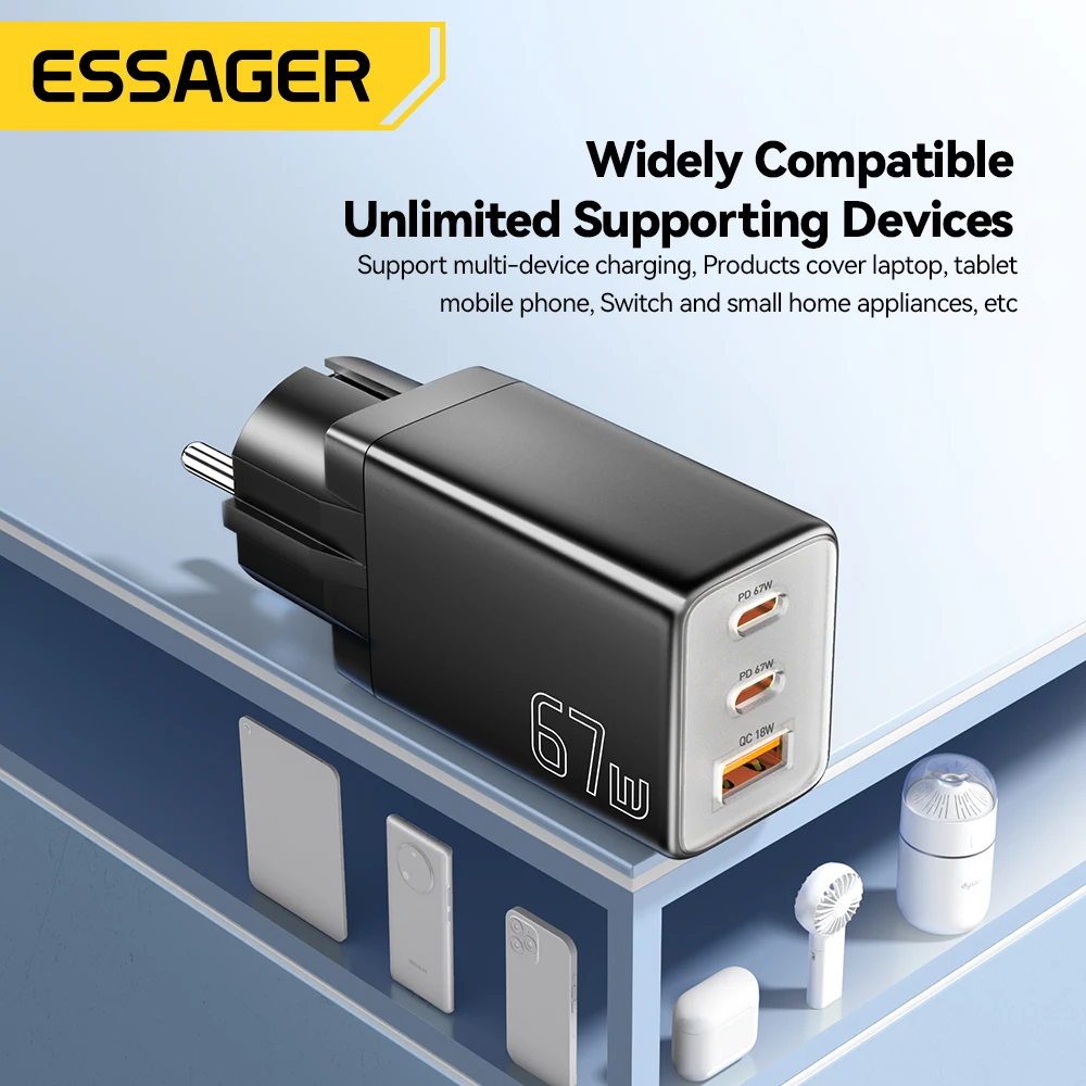 Ładowarka Essager GaN USB typu C 67W 45W 33W KR EU Wtyczka Szybkie ładowanie do Samsung iPhone 16 15 14 Pro Huawei Telefon Ładowarki do laptopa — zdjęcie produktu 4