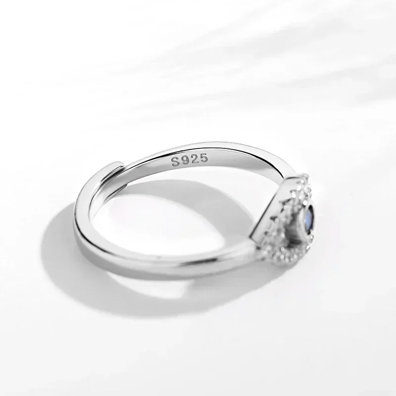 Kaetine Zircon Evil Eye Rings for Women Turkish Open 925 Sterling Silver Lucky Adjustable Finger Ring Wedding Couple Jewelry