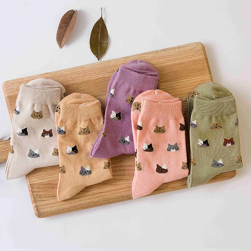 5 Paar neue Frühlings-Herbst-Socken mit niedlichem Cartoon-Motiv für Damen, modische, vielseitige Damensocken, lässige, bequeme Spitzen-Damensocken