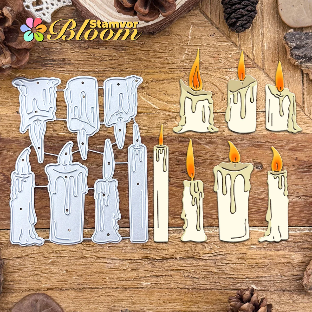 Original Retro Burning Candles Metall-Stanzformen für Scrapbooking, dekorative Prägung
