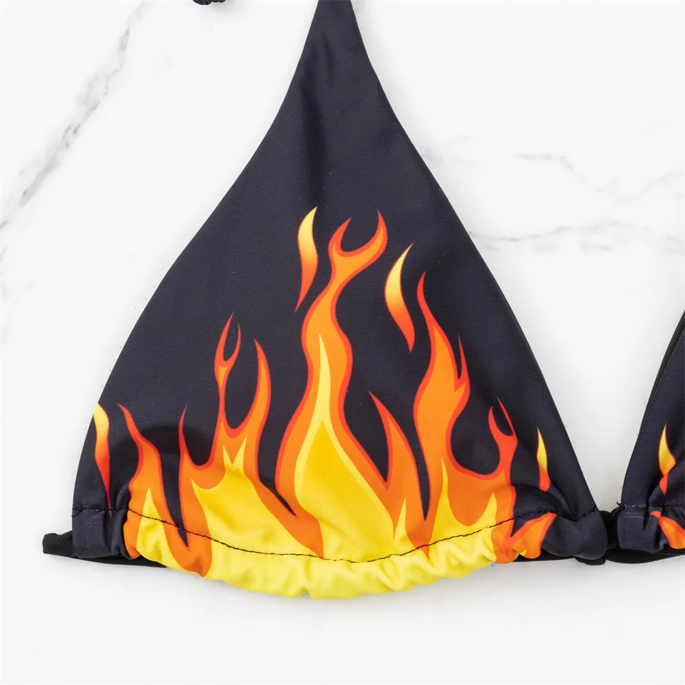 Hot Flame Bikini Backless String Sexy Triangle Swimsuit Y2K Micro Thong Women Swimwear Pads 2-piece Brazilian Beach Bathing Suit