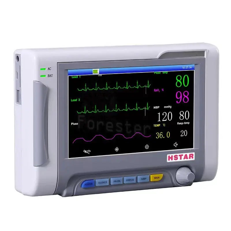 Dierenarts Draagbare 6-Parameter Monitor Patiënt Monitor Ecg/Nibp/Pr/Spo2/Resp/Temp 7 Inch Draagbare Vitale Functies Monitor