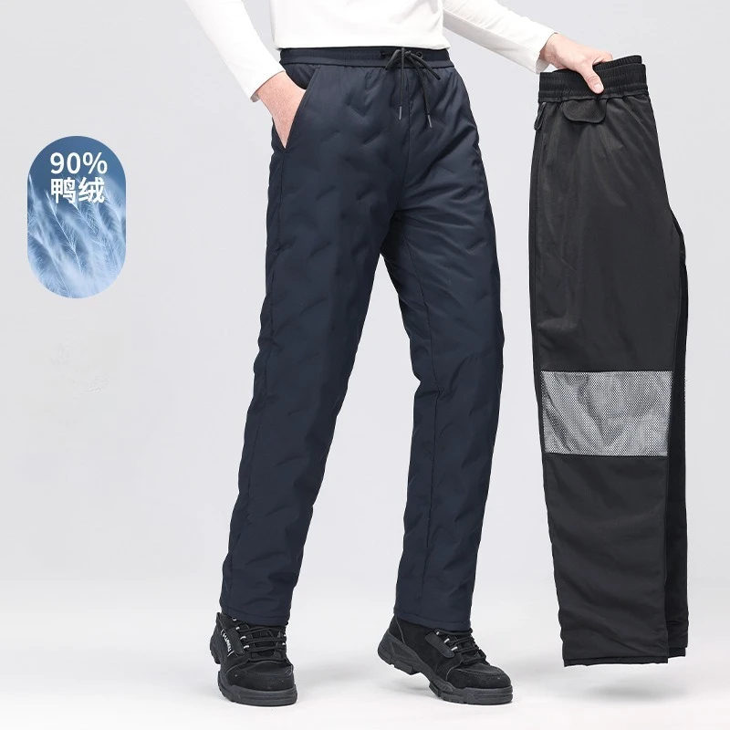 

Брюки с подкладкой, мужские пуховые брюки, зимняя одежда, свободная посадка, зимняя верхняя одежда, повседневные брюки, длинные брюки со средней талией, эластичная талия