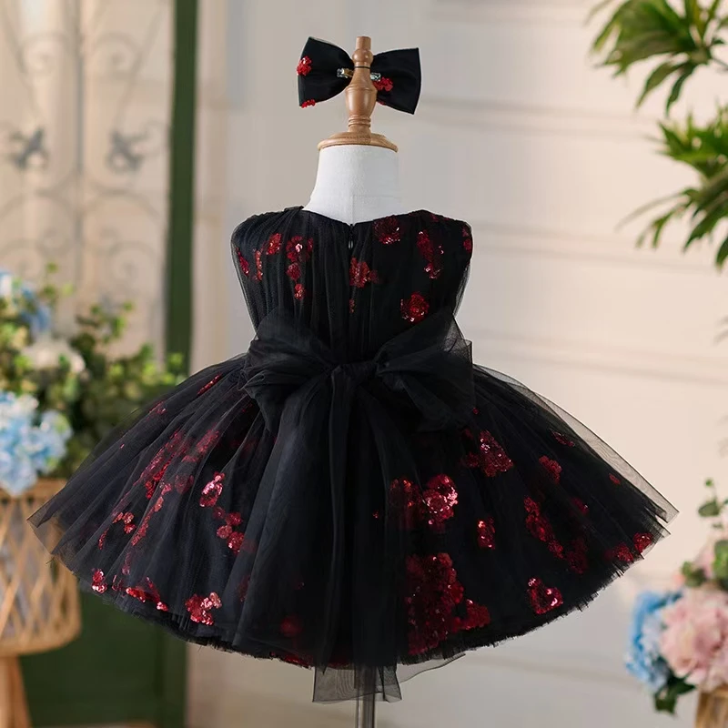 Dreamy Vow Elegant Baby Girl Dress Sleeveless Tulle Sequined Embroidered for Toddler 1st Party Fall Knee Length Ball Gown J252