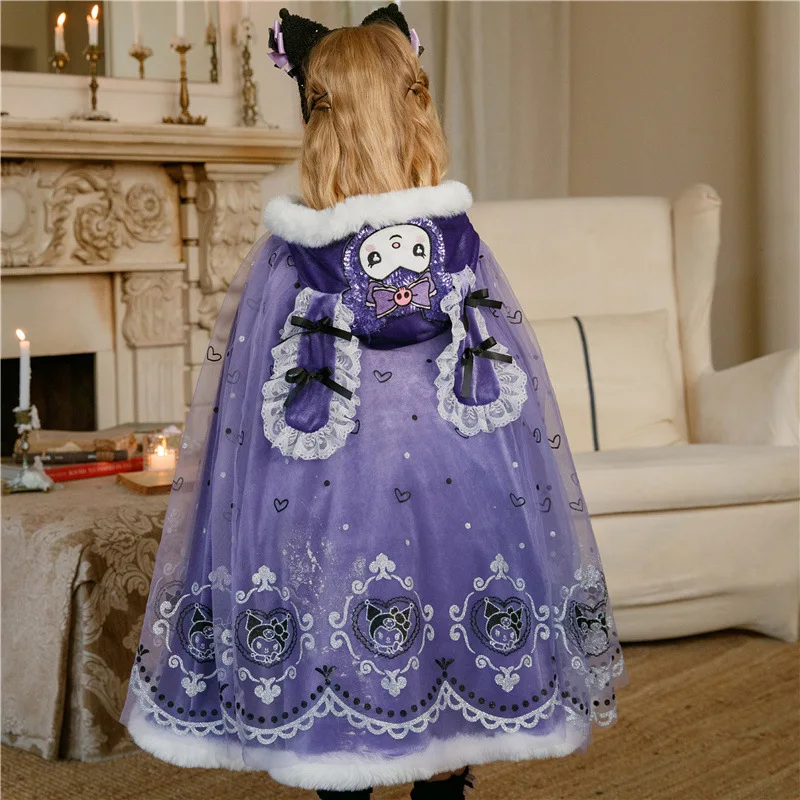 2024 New Sanrio Cosplay Kuromi Cloak Fall Winter Children Birthday Party Clothes Halloween Cos Costume Girls Christmas Gifts