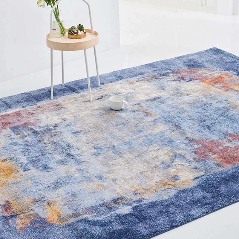 Blue Ink Drawing Living Room Carpet Bohemian Style Modern Design Sofa Coffee Table Floor Mat Nordic Style Area Rug Bedroom Thick