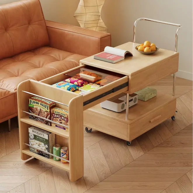 

Living Room Coffee Table Solid Wood Slab Coffee Tables Movable Side Table Nightstand Side Table