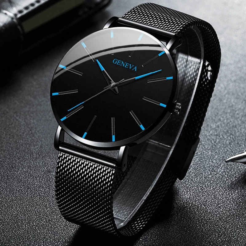 Fashion Ultra-thin Men Watches Leisure Simple Stainless Steel Mesh Band Business Male's Quartz Wristwatches Relogio Masculino