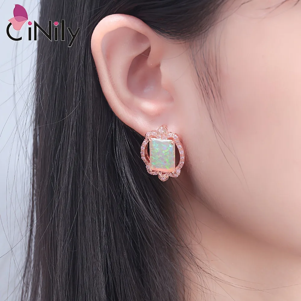 CiNily Delicate Rectangle Opal Hoop Earrings for Women Rose Gold Plated Heart Shaped Earring with Cubic Zirconia Jewelry Gifts