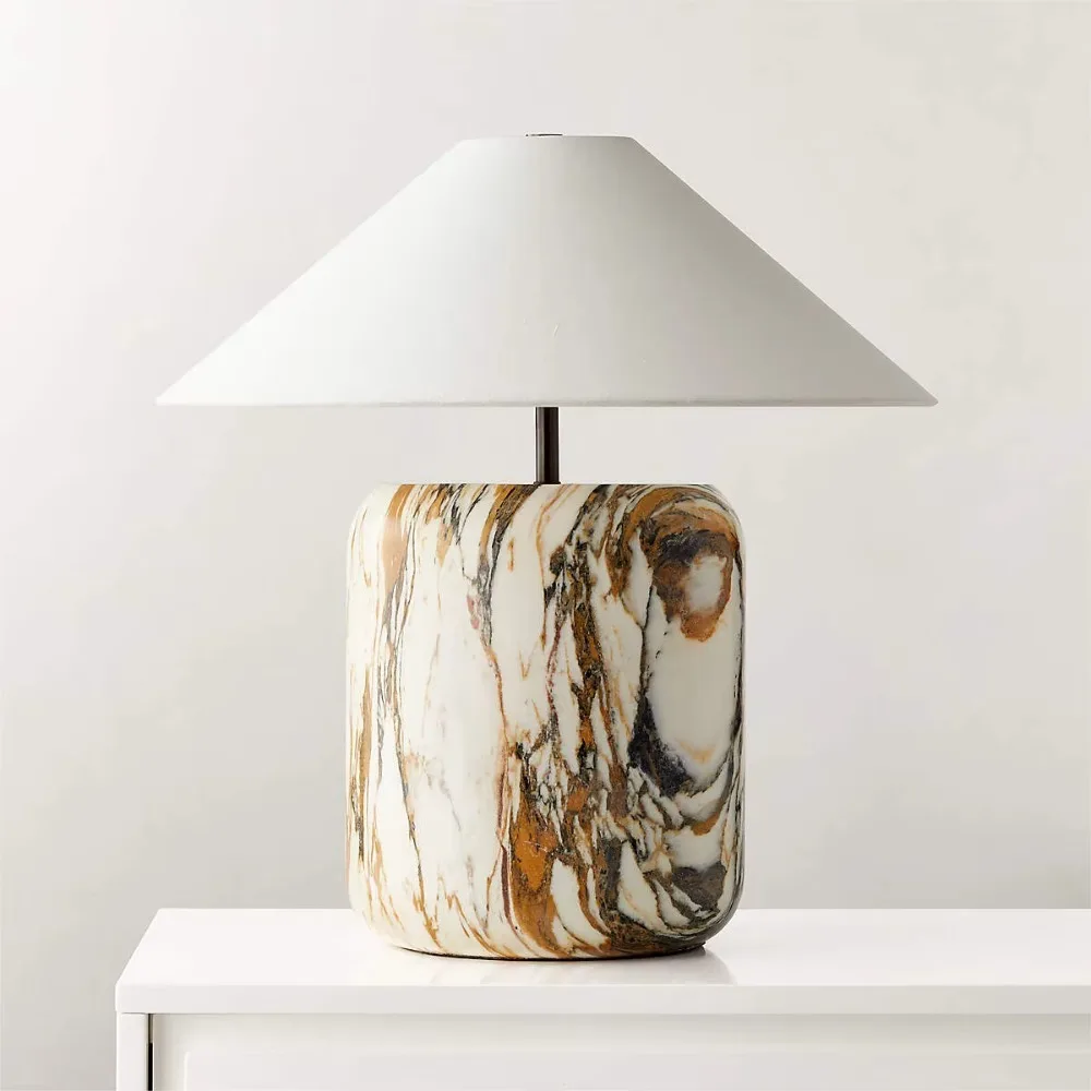 Natural Marble Mushroom Table Lamp Gold Trim Stone Decor Lamp For Modern Home Decoration