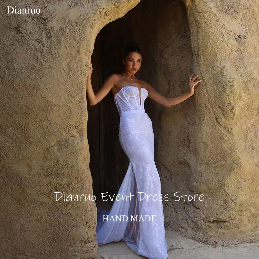 

Dianruo Mermaid Lace Up Evening Dress Lace Sweetheart Prom Gown Glamorous Corset-bodice Sleeveless Vestidos De Novia Customized