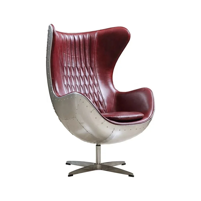 

American loft leather egg chair aluminum leather space computer chair designer eggshell chair single retro industrial sofa