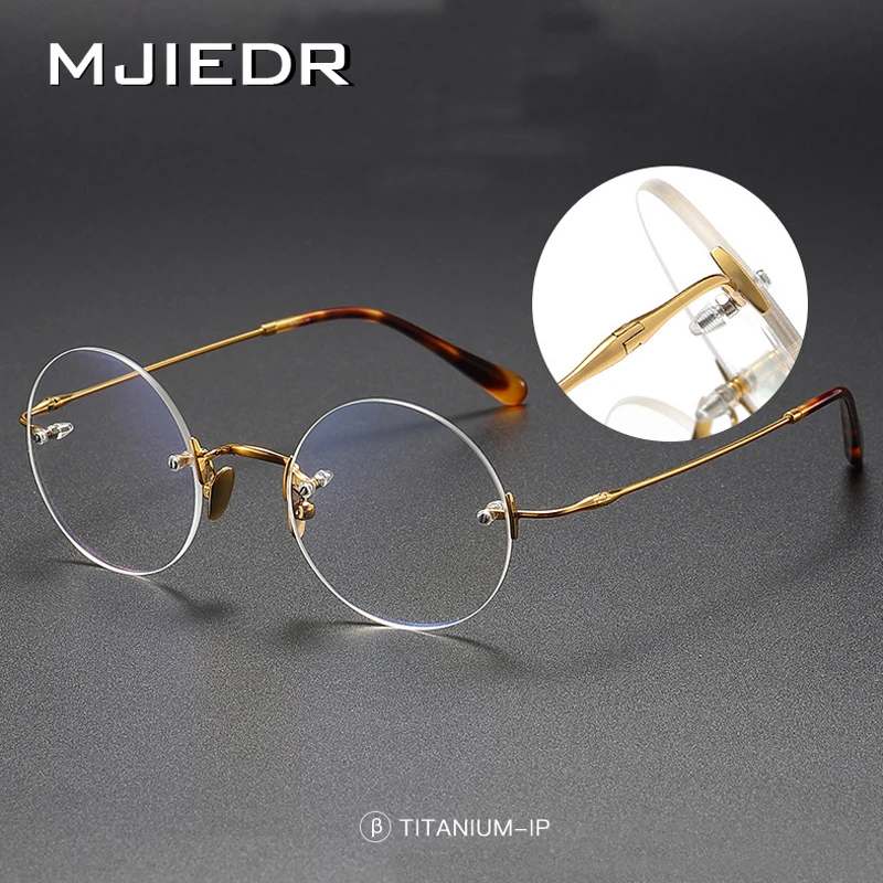 

Jobs Style Rimless Pure Titannium Frames Personalized Mens Eyeglasses Vintage Optical Round Spectacles for Women