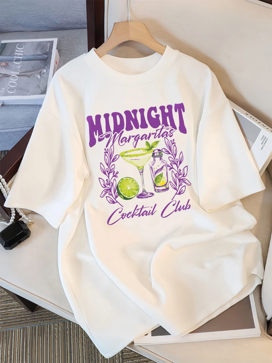 

Midnight Margaret Cocktail Club Design Tee Shirts O-Neck Loose Short Sleeve Trendy Top Casual Summer Womens T-Shirt Graphic Y2K