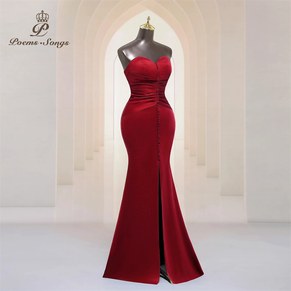 Elegant strapless burgundy evening dresses for women robe de soiree de mariage party dress Bridesmaid dresses woman luxury dress