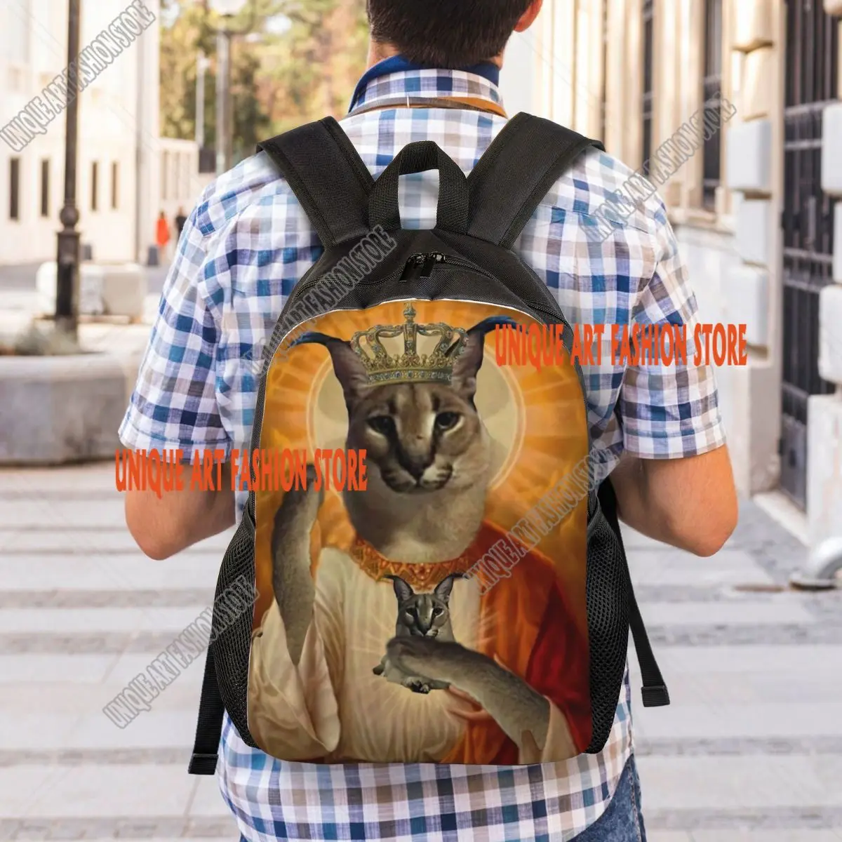 ジーザスセイントミームビッグフロッパバックパック女性男性大学生ブックバッグは15インチのラップトップバッグに適合