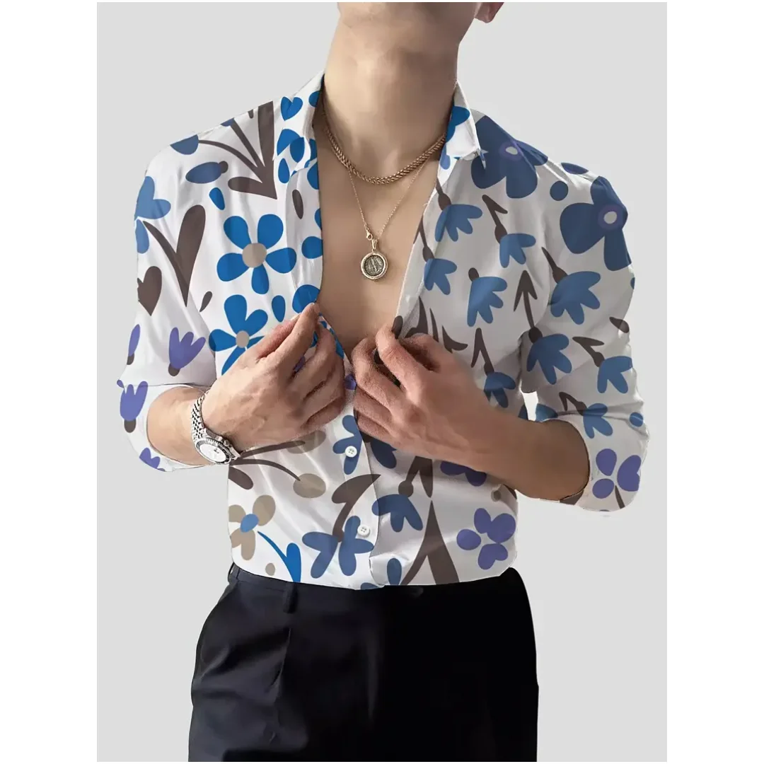 

Мужская рубашка с длинным рукавом со свежим цветочным узором и 3D принтом, весенне-осенняя женская модная осенняя повседневная рубашка большого размера в стиле Харадзюку