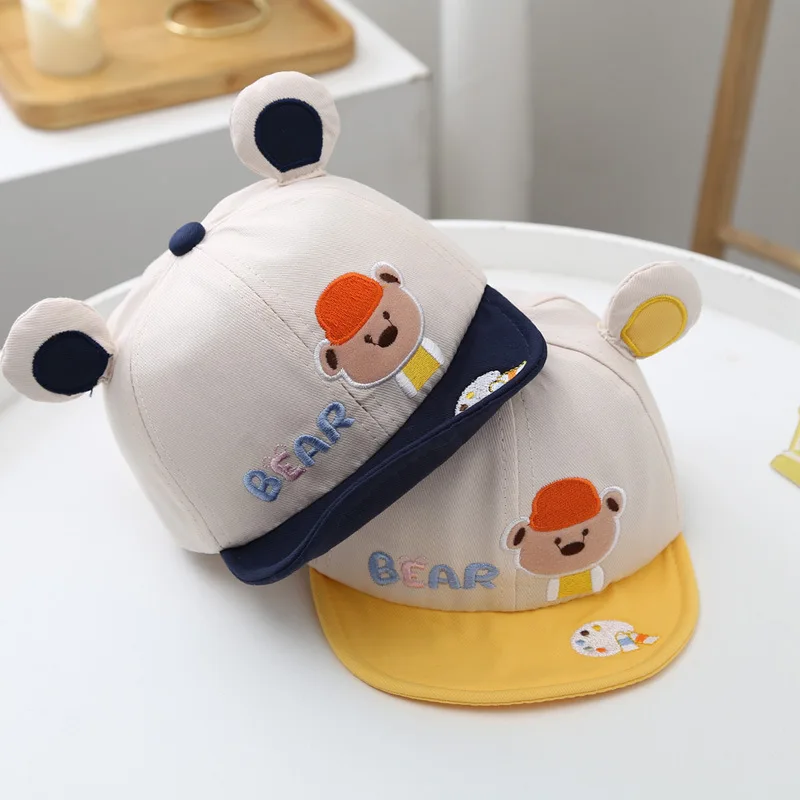 

Cute Bear Baby Peaked Cap Cartoon Ears Infant Baseball Hat Short Brim Children Sunshade Visors Soft Cotton Kids Duck Tongue Caps