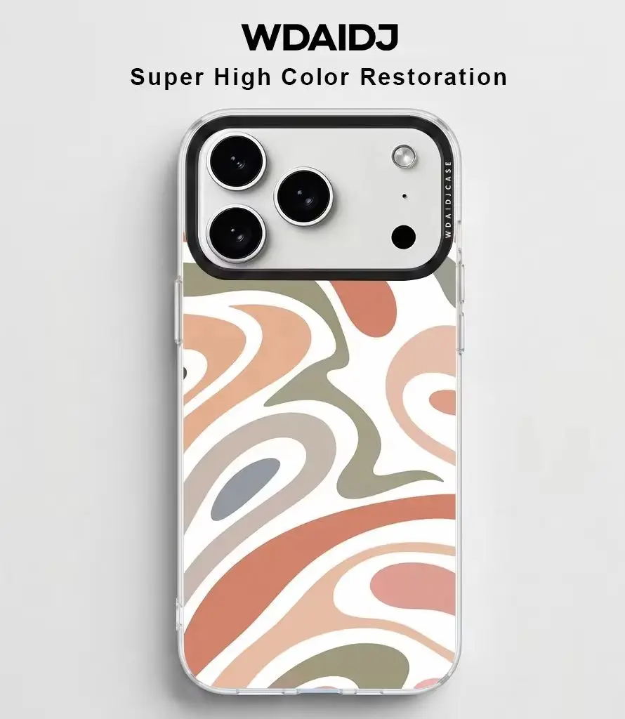 Aesthetic Neutral Swirl Art Clear Phone Case For iPhone 13 14 15 16 17 Pro Stylish Protective Cover