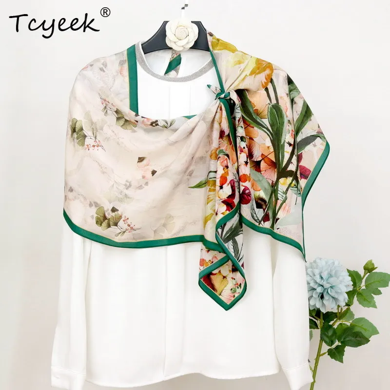 

Tcyeek, 100%Real Slik Elegant Scarf, Women Tulip Painted, Mom Gifts All-match Fashion Sunscreen Shawl, 2024 Summer A458127QC