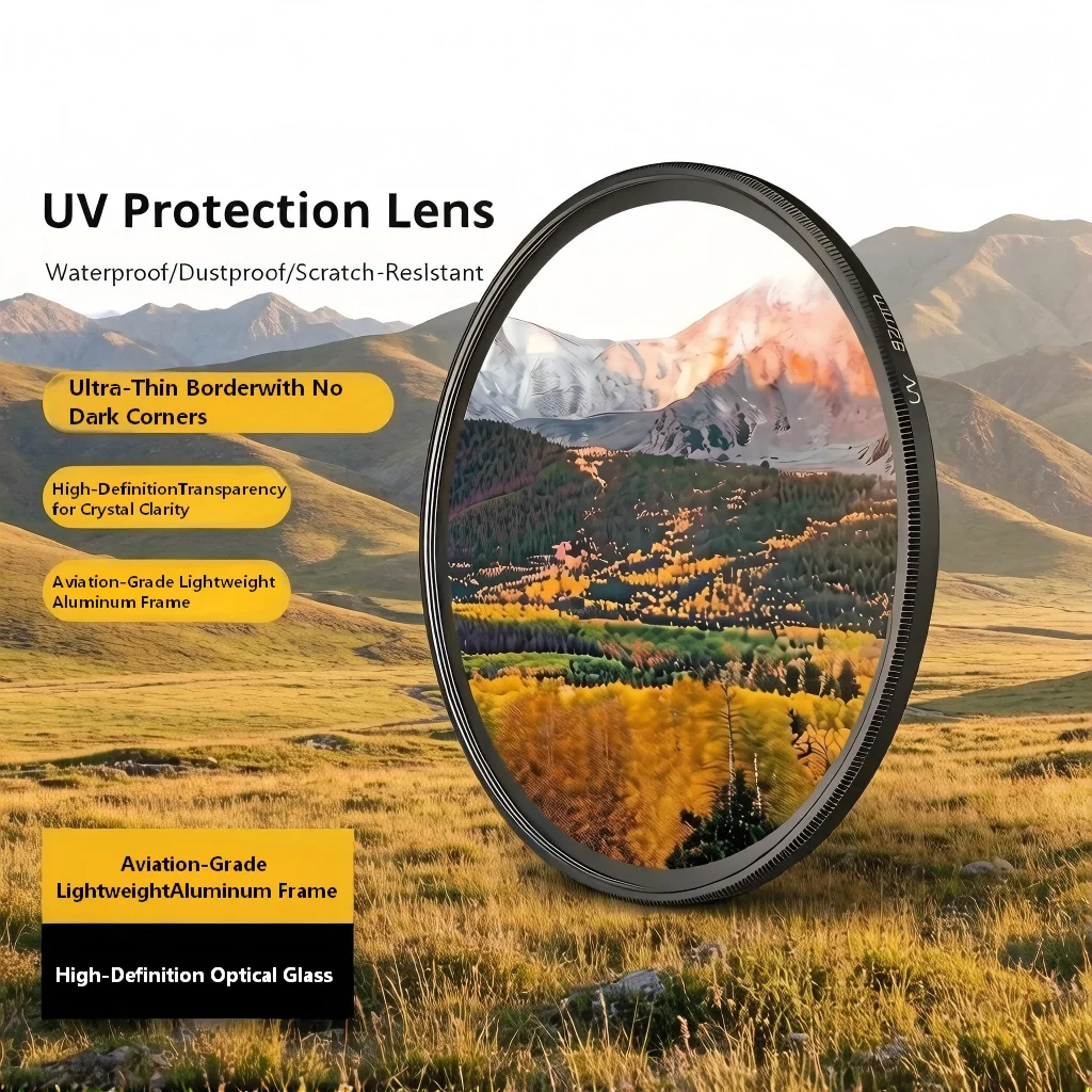 Universeller 37–82 mm HD-UV-Filter, 99 % Transmissionsgrad, Luft- und Raumfahrt-Aluminiumschutz, wasserdicht, staubdicht, kratzfest, für DSLR-Kamera