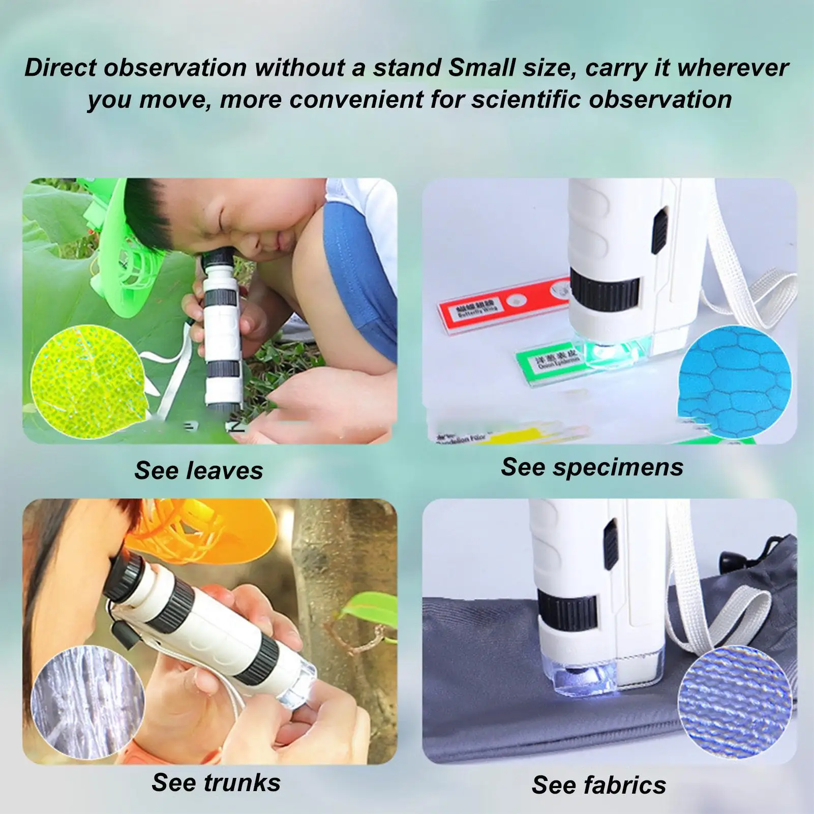 Handmikroskop für Kinder, 100-fache Vergrößerung, Taschenmikroskop, pädagogisches Wissenschaftsspielzeug, wissenschaftliches Lernen, Outdoor-Erkundung