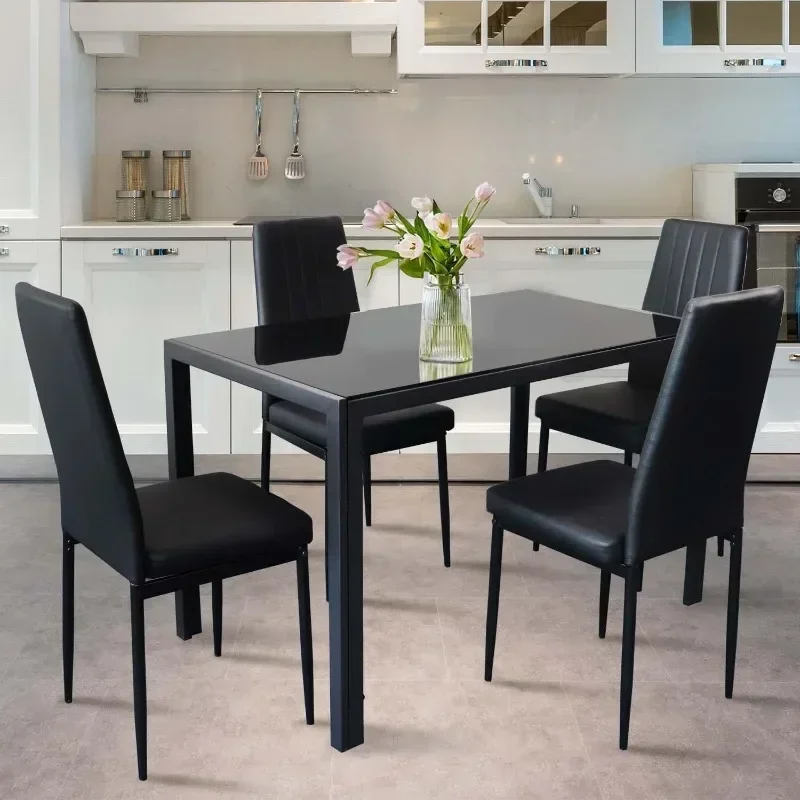 

L Super Stable Dining Table Set For 4, 5-Piece Kitchen Table And Chairs For 4, Modern Glass Dining Room Table