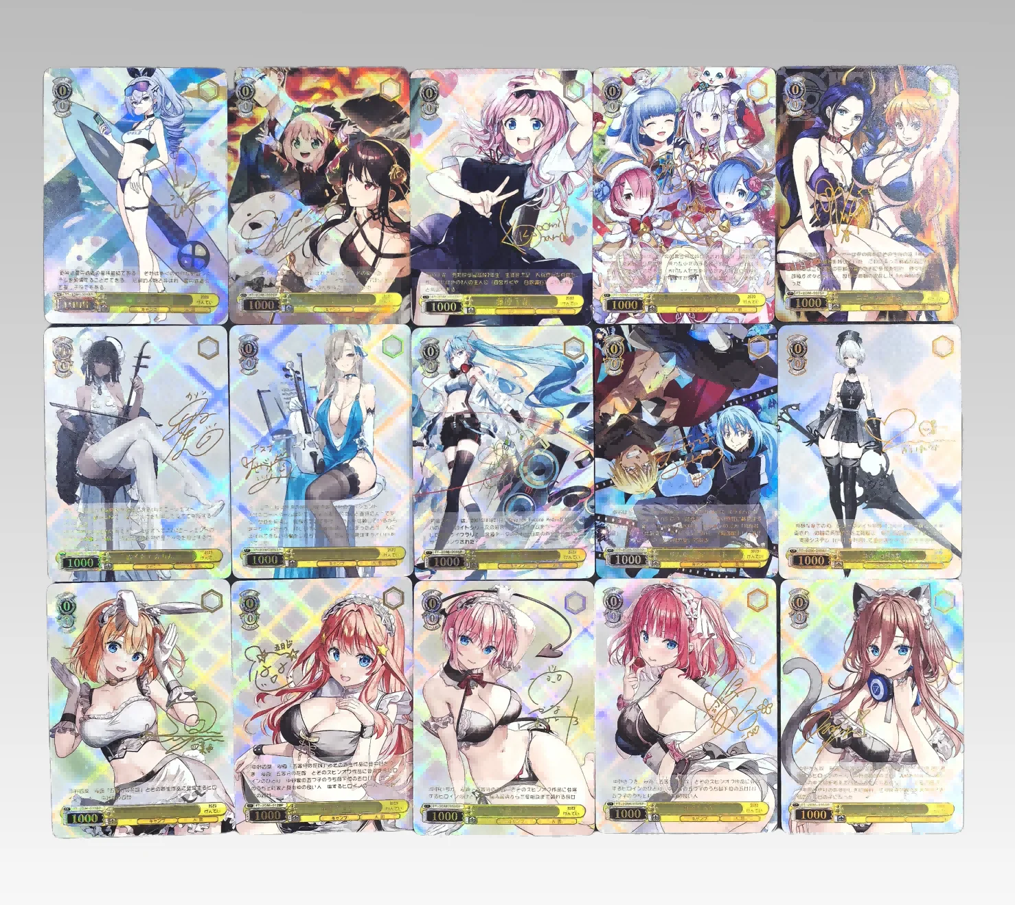 DIY Mixed Anime Waifu DIY Gold Signed Hologram Cards, Holo Prism Collectible Trading Cards, Rem Nami Makima Anime Girls Gift