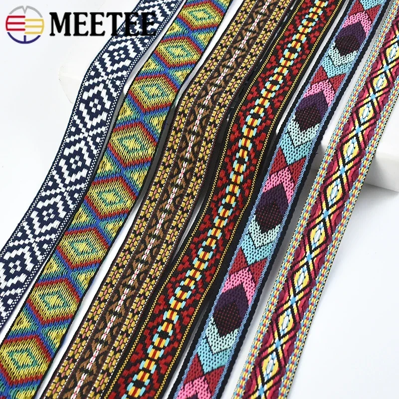 5/10Yards Meetee 30/38mm Polyester Cotton Tarp Webbing Strap Lanyard Sewing Bag Belt Embroidered Ribbon Decorative Ethnic Tape