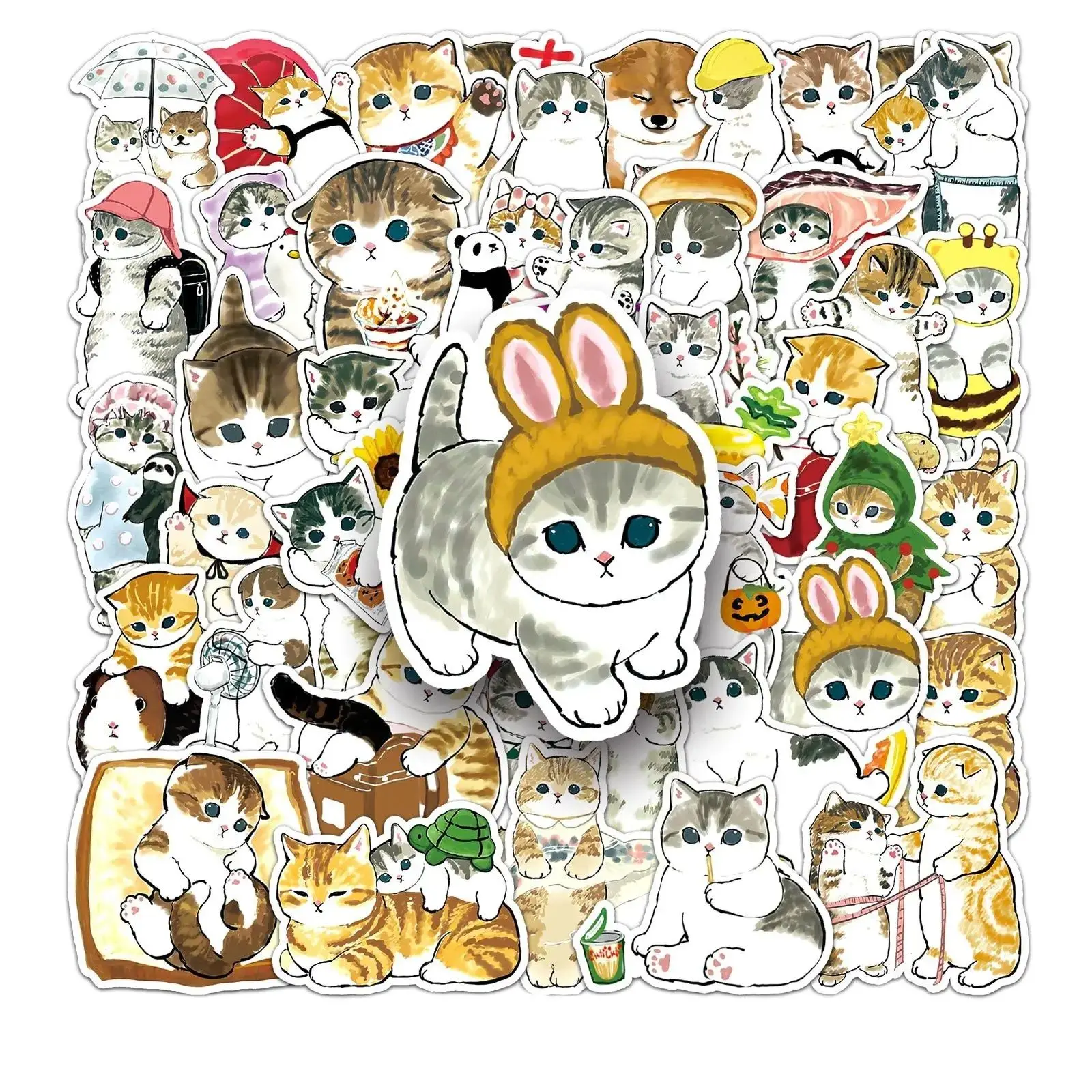 

50Pcs Cute watercolor Cat Stickers Decals For Phone Laptop Suitcase Notebook Skateboard Waterproof Stickers