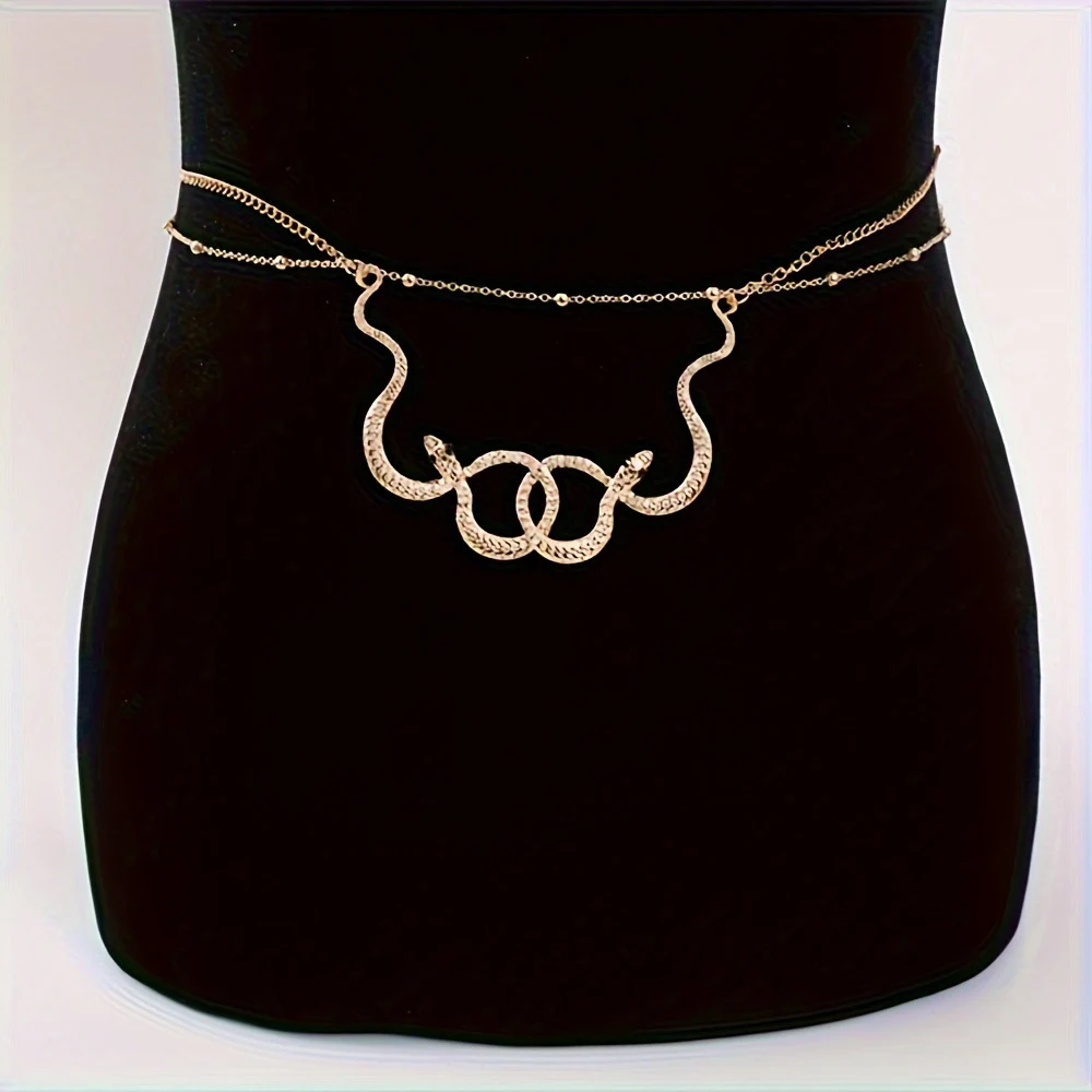 Sexy Double Snake Waist Chain Belly Dance Women Accessories 2Pcs Summer Carnival Double Layer Metal Body Chain Belt Prom Jewelry